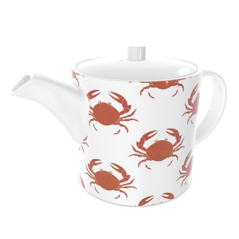 Coastal Crab Bone China Tea Pot - Nautical Home Decor
