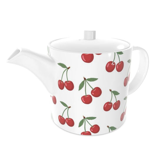 Charming Bone China Tea Pot with Mediterranean Cherry Design