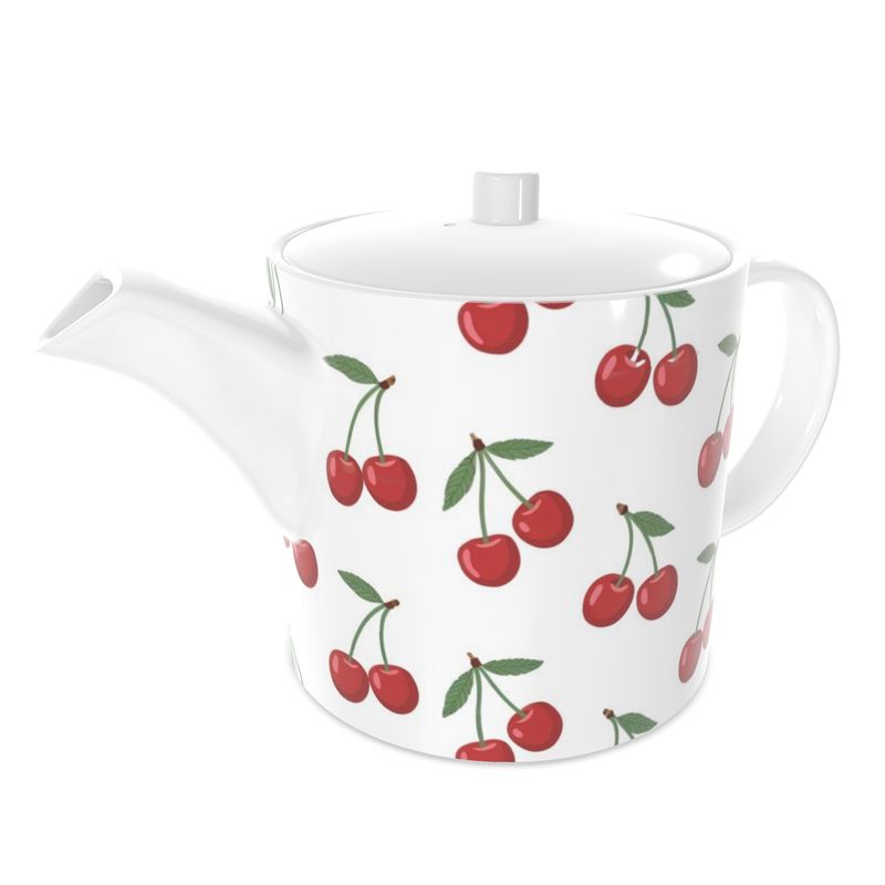 Charming Bone China Tea Pot with Mediterranean Cherry Design