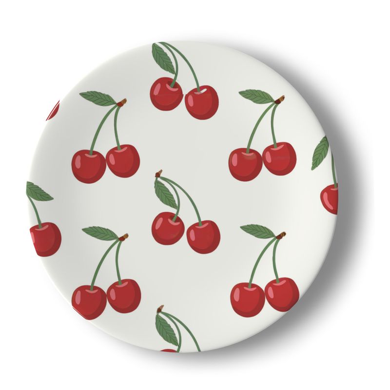 Mediterranean Cherries Bone China Plate - Elegant Dining Decor