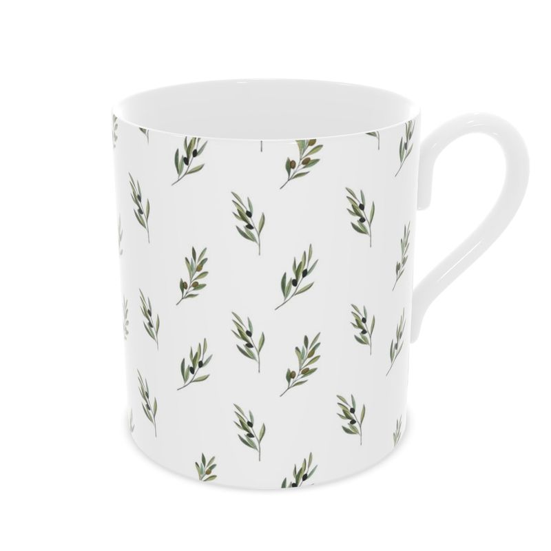 Mediterranean Olive Fine Bone China Mug - Elegant Coffee Cup