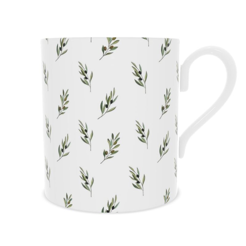 Mediterranean Olive Fine Bone China Mug - Elegant Coffee Cup