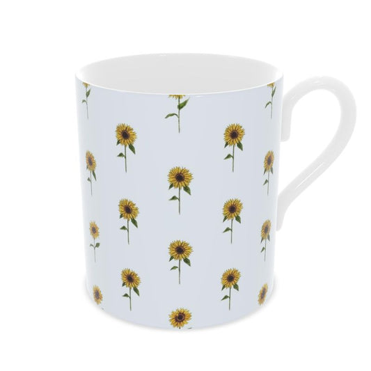 Elegant Sunflowers in Soft Blue - Fine Bone China Mug