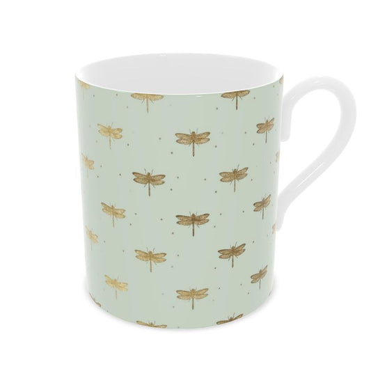 Dragonfly Design Fine Bone China Mug in Sage Green - Perfect Gift