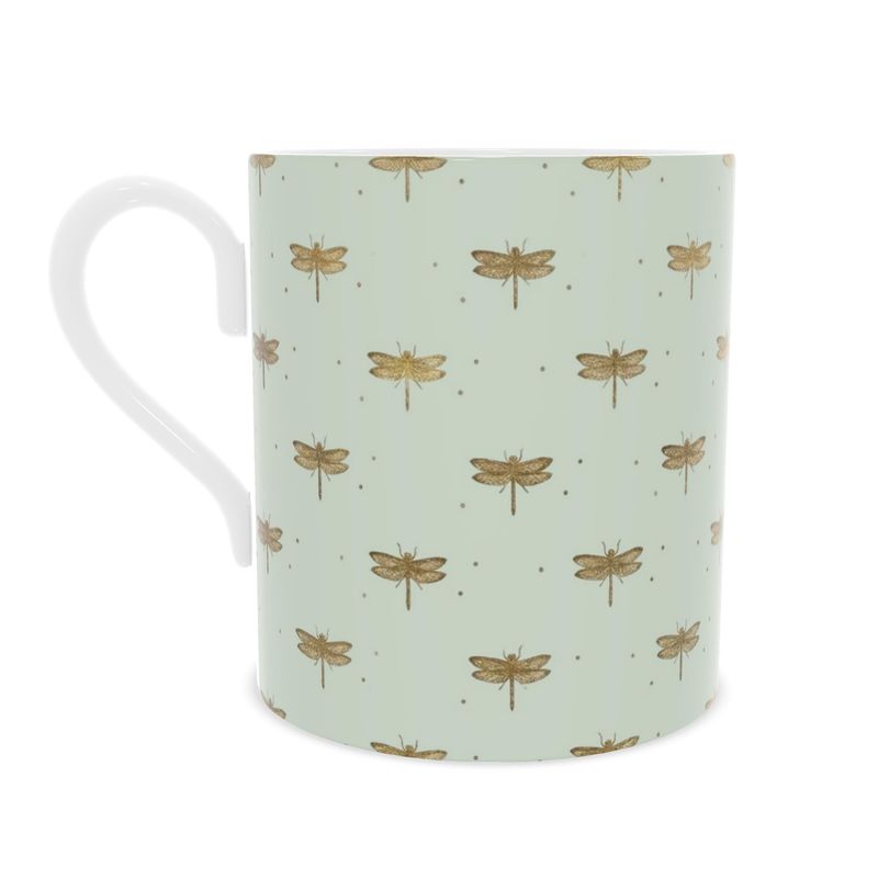 Dragonfly Design Fine Bone China Mug in Sage Green - Perfect Gift