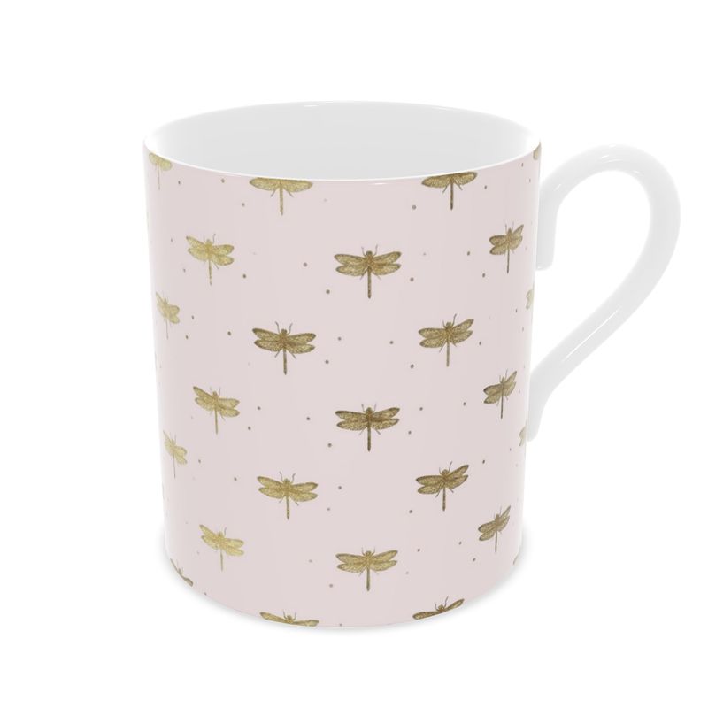 Elegant Pink Dragonfly Fine Bone China Coffee Mug