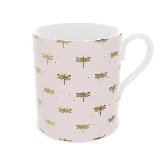 Elegant Pink Dragonfly Fine Bone China Coffee Mug