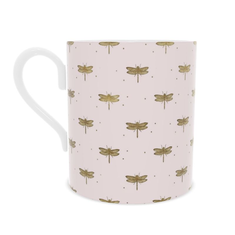 Elegant Pink Dragonfly Fine Bone China Coffee Mug