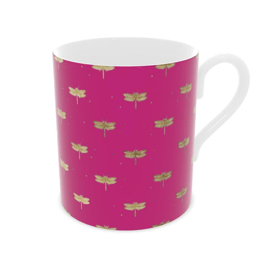 Delicate Dragonfly Design Fuchsia Fine Bone China Mug - Perfect for Tea Lovers