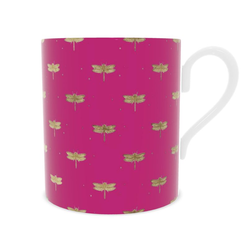 Delicate Dragonfly Design Fuchsia Fine Bone China Mug - Perfect for Tea Lovers