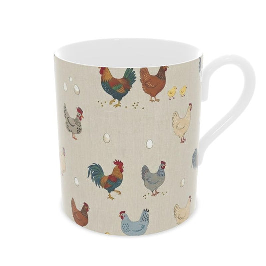 Country Chickens Fine Bone China Mug - Rustic Farmhouse Drinkware