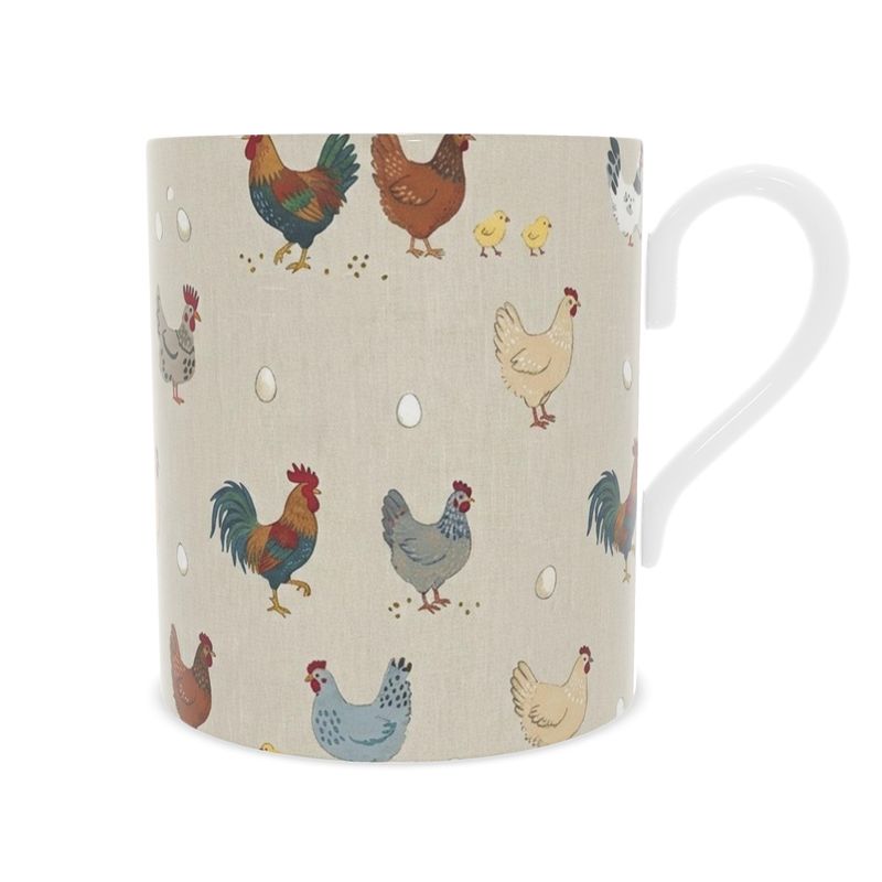 Country Chickens Fine Bone China Mug - Rustic Farmhouse Drinkware