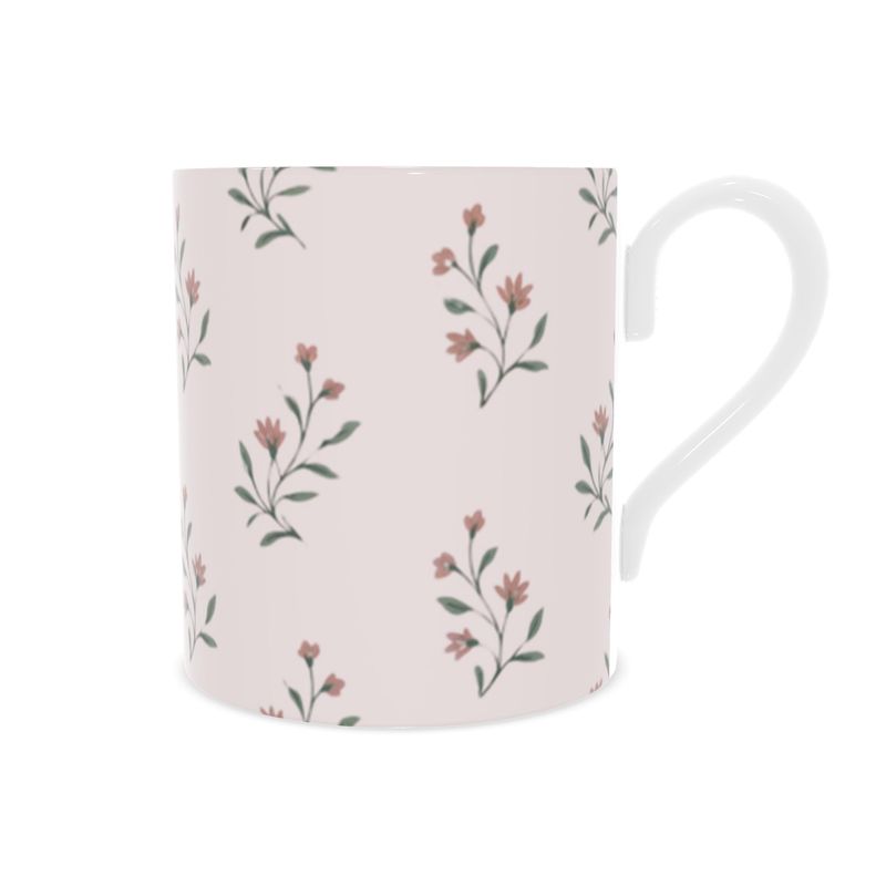 Cottage Garden Themed Fine Bone China Mug in Soft Pink