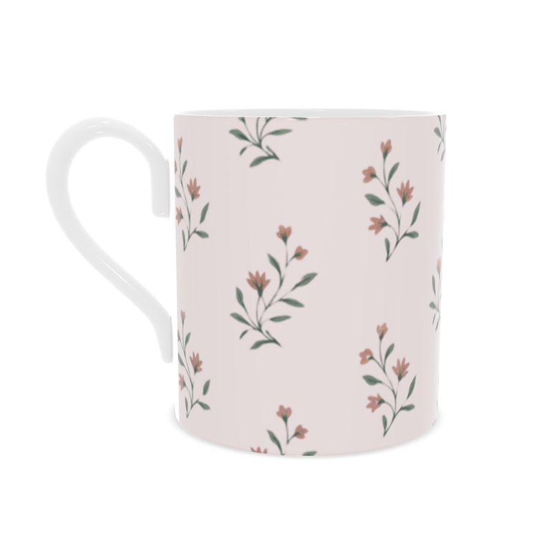 Cottage Garden Themed Fine Bone China Mug in Soft Pink