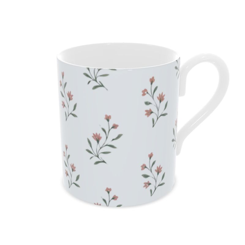 Cottage Garden Soft Blue Fine Bone China Mug - Elegant Floral Tea Cup