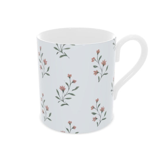 Cottage Garden Soft Blue Fine Bone China Mug - Elegant Floral Tea Cup