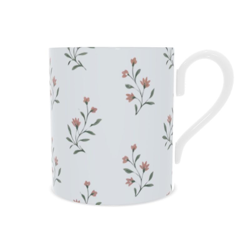 Cottage Garden Soft Blue Fine Bone China Mug - Elegant Floral Tea Cup