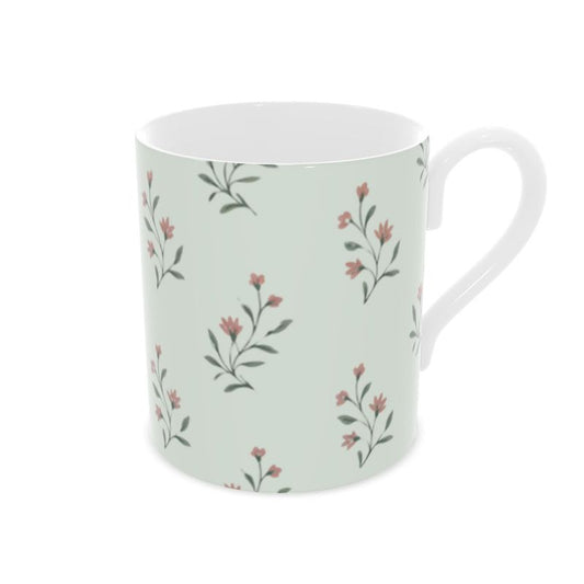 Cottage Garden Sage Green Fine Bone China Mug - Elegance in Every Sip