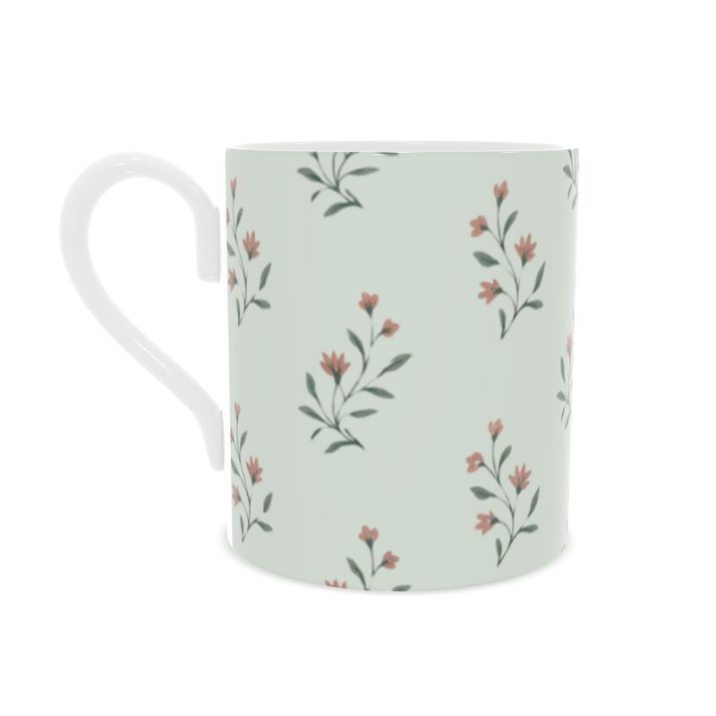 Cottage Garden Sage Green Fine Bone China Mug - Elegance in Every Sip