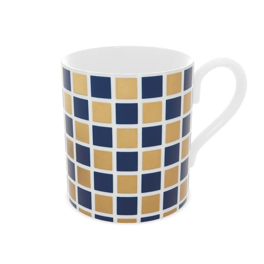 Capri Blue & Gold Geometric Fine Bone China Mug - Elegant Drinkware