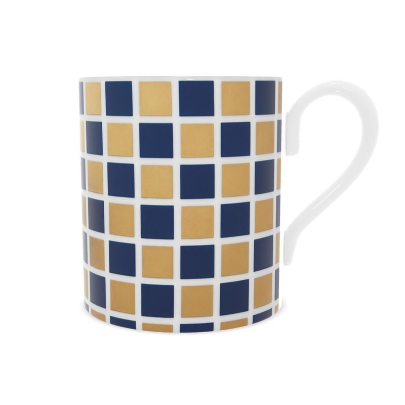Capri Blue & Gold Geometric Fine Bone China Mug - Elegant Drinkware