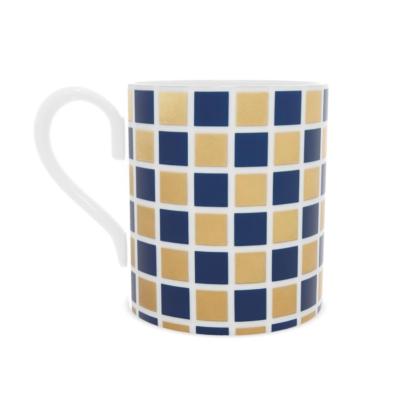 Capri Blue & Gold Geometric Fine Bone China Mug - Elegant Drinkware