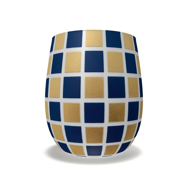 Capri Blue & Gold Geometric Crystal Water Glass - Elegant Drinkware