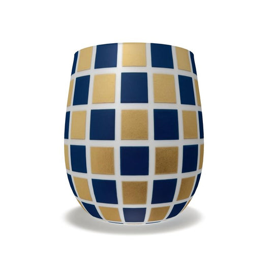 Capri Blue & Gold Geometric Crystal Water Glass - Elegant Drinkware