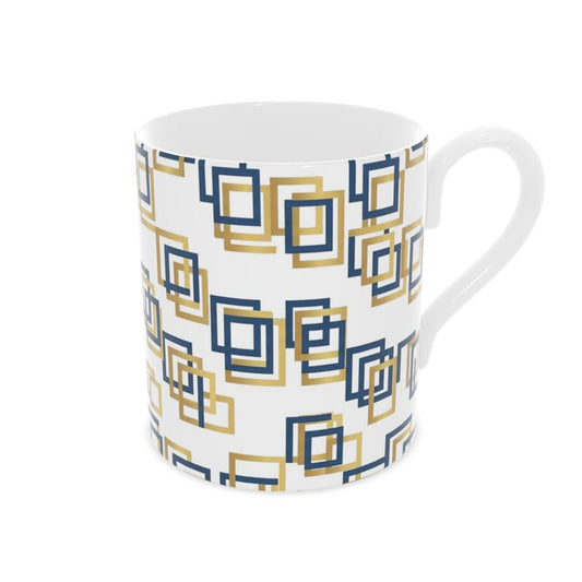 Capri Blue & Gold Geometric Fine Bone China Mug – Elegant Coffee Cup