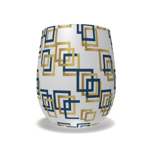 Capri Blue & Gold Geometric Crystal Water Glass - Elegant Drinkware