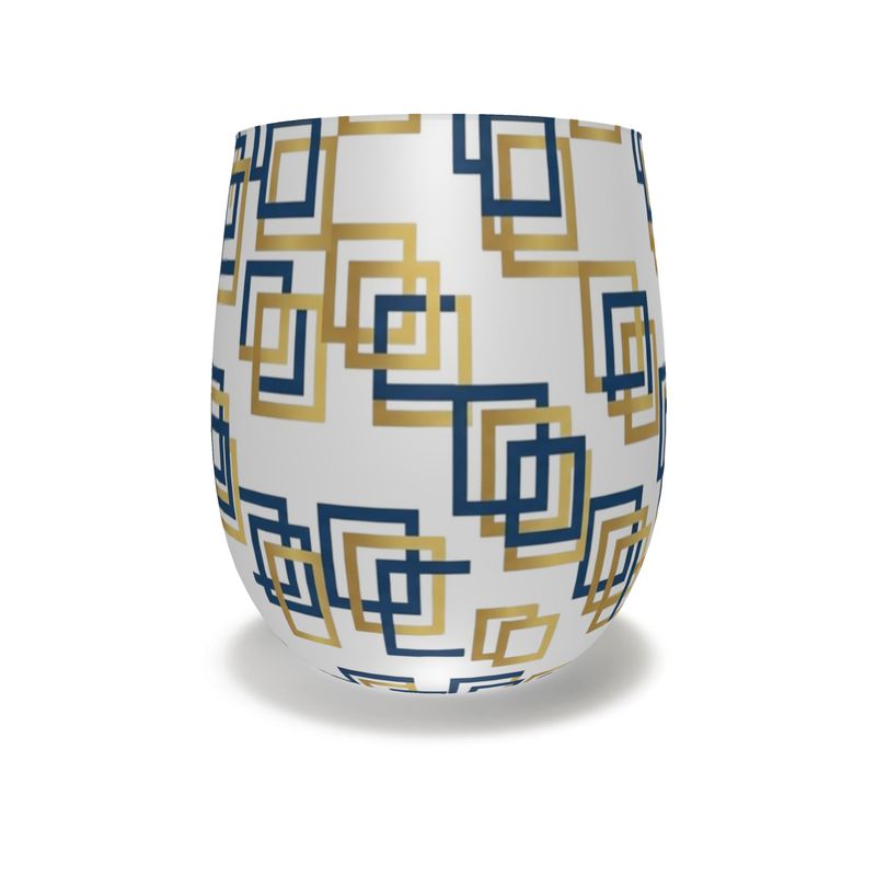 Capri Blue & Gold Geometric Crystal Water Glass - Elegant Drinkware