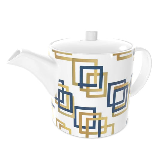Luxury Capri Blue Gold Tea Pot - Geometric Bone China Design