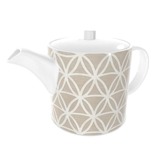 Geometric Bone China Tea Pot in Siena Taupe & White - Perfect Gift