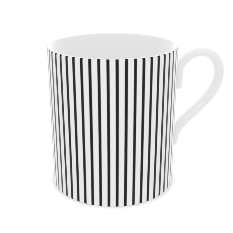 Chic Noir Black & White Stripe Fine Bone China Coffee Mug - Modern Drinkware