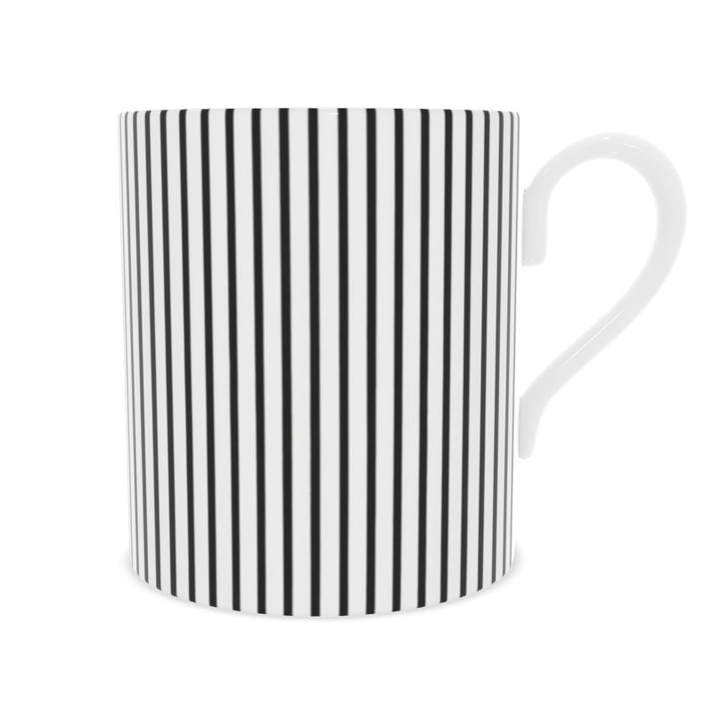 Chic Noir Black & White Stripe Fine Bone China Coffee Mug - Modern Drinkware