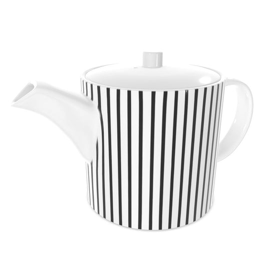 Elegant Noir Black & White Stripe Bone China Tea Pot
