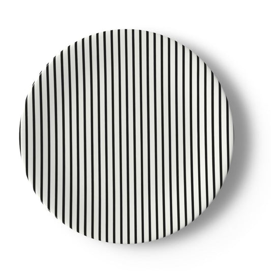 Chic Noir Black & White Stripe Bone China Plate for Modern Dining