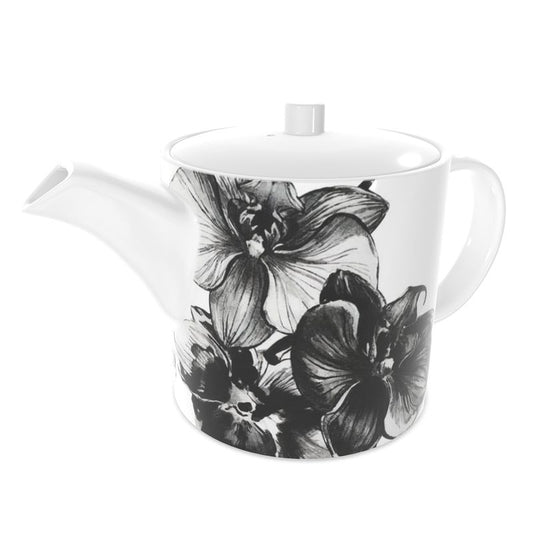 Noir Orchid Bone China Tea Pot – Beautiful Floral Teapot for Tea Lovers