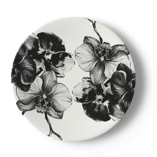 Elegant Noir Orchid Bone China Plate - Floral Fine Dinnerware