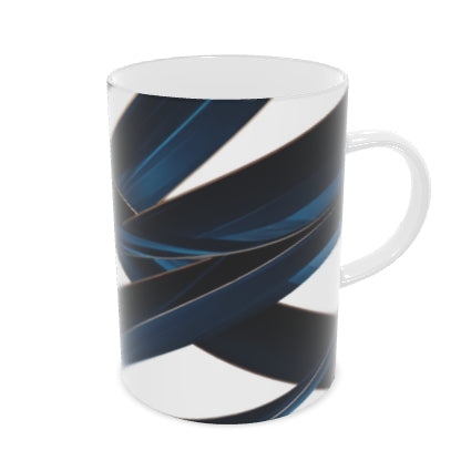 Elegant Fine Bone China Navy Ribbon Abstract Mug - Luxury Tea Cup