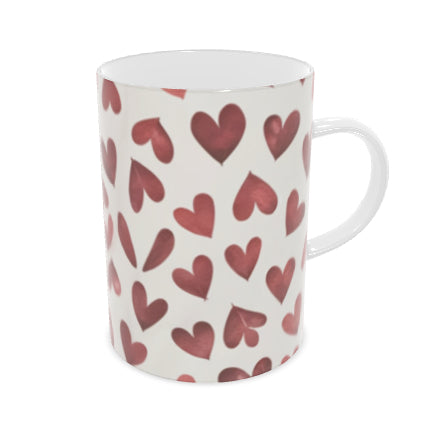 Classy Fine Bone China Mug adorned with Vibrant Red Hearts