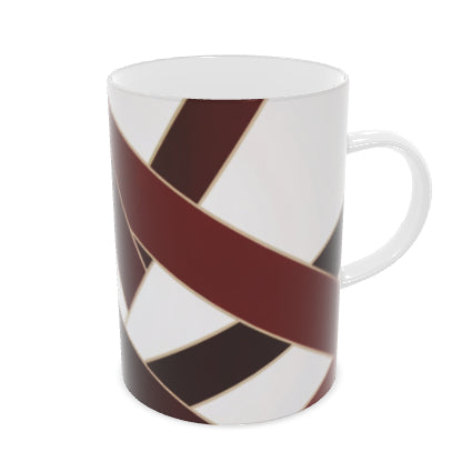 High-end Bone China Mug with Striking Burgundy and Gold Ribbon Design