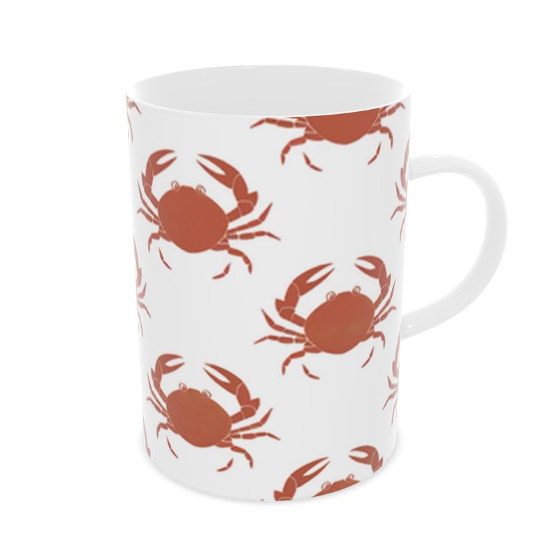 Coastal Inspired Crab Design Bone China Coffee Mug - Ocean Beach Kitchen Decor