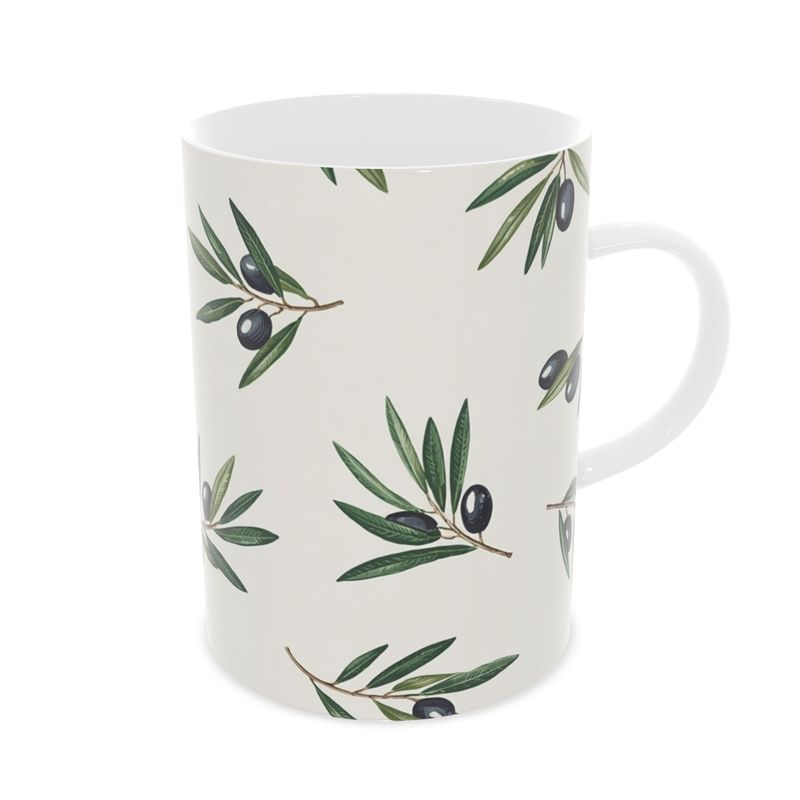 Luxury Olive Pattern Mug - Mediterranean Style Fine Bone China