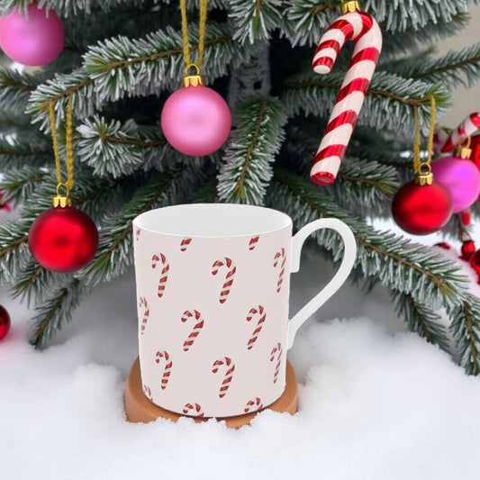 Vintage Candy Cane Bone China Mug - Festive Holiday Drinkware