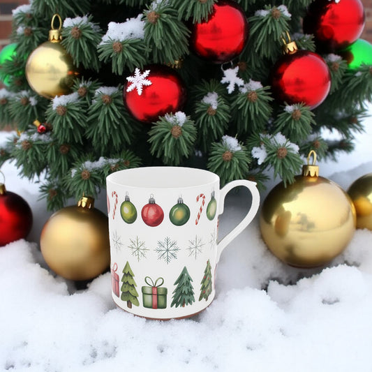 Festive Holiday Bone China Mug - Christmas Tree Design