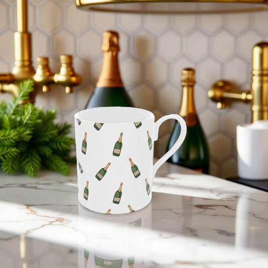 Holiday Gift Idea: Christmas Champagne Bottle Mug in Bone China