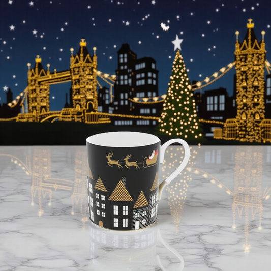 Festive Christmas Eve Bone China Mug - Rooftop Holiday Decor