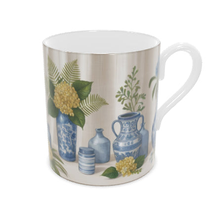 Blue Chinoiserie Fine Bone China Mug - Elegant Floral Design