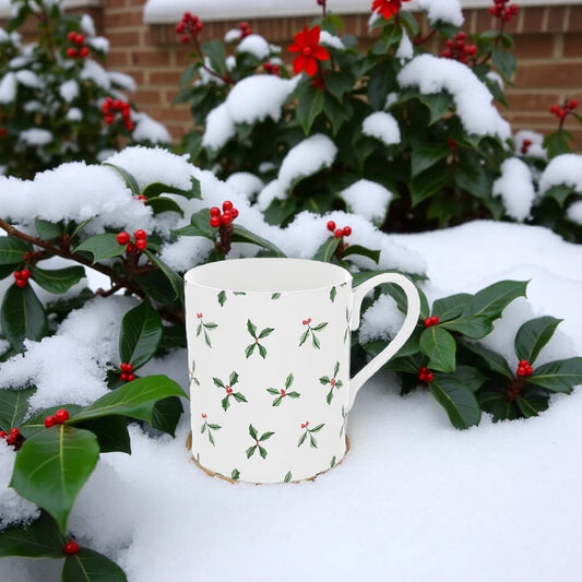 Festive Christmas Holly and Berry China Mug